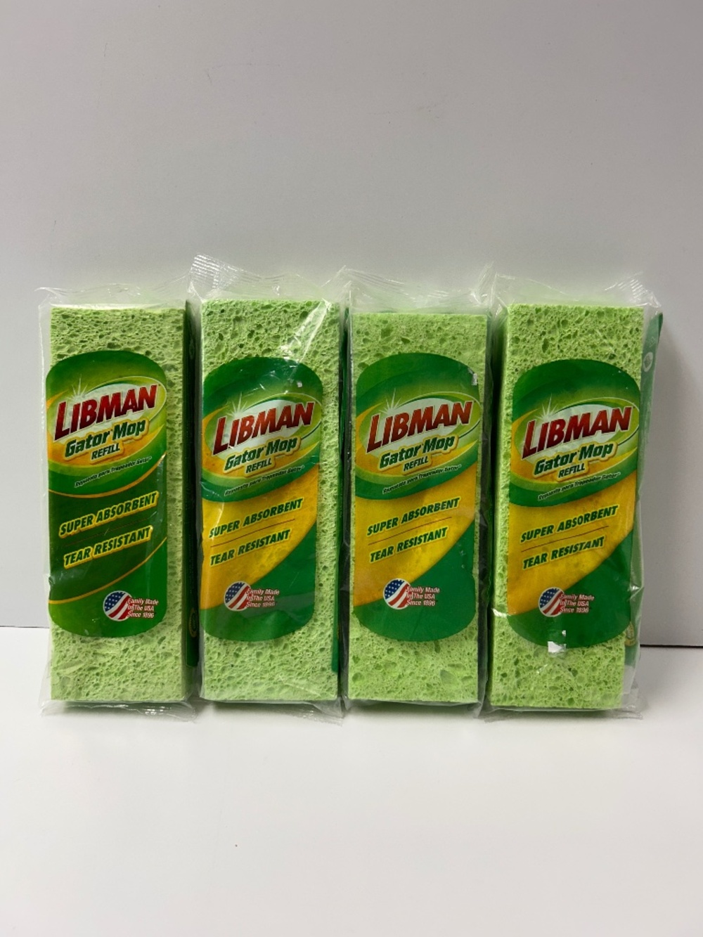 Lot Of 4 Libman Gator Mop Refill Heads Tear Resistant Sponge Green Made In USA